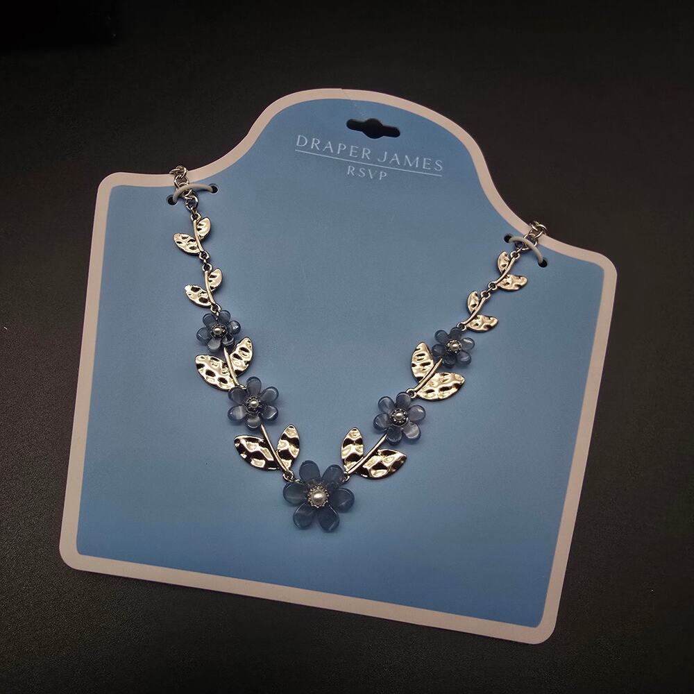 Draper James Blue Flower Necklace Silver Tone NWT On Card